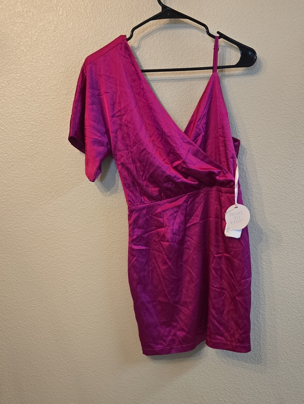 One-Shoulder Wrap Mini Dress in Fuchsia - Women